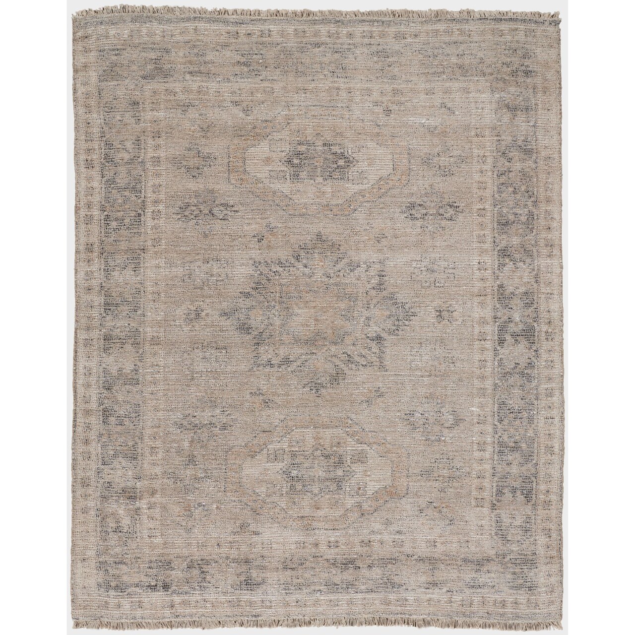 Feizy Home Collection 9' x 12' Beige and Gray Vintage Distressed Handwoven Rectangular Wool Area Throw Rug